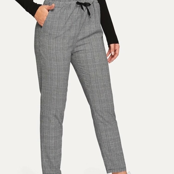 👖Glen plaid drawstring ankle cut pants - Picture 3 of 4